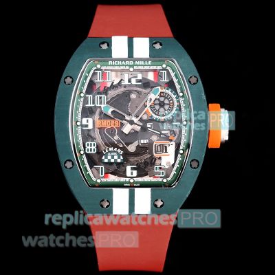 Swiss Clone Richard Mille RM029 Carbon Fiber Le Mans Edition Red Rubber Strap Watch 
